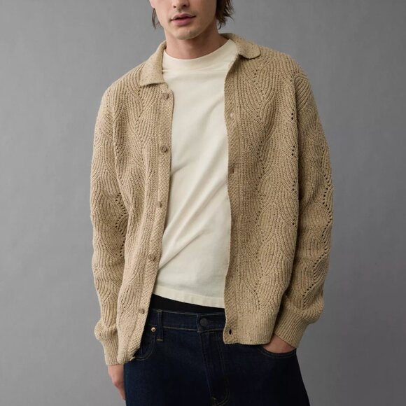 American Eagle Outfitters Collared Cardigan, Khaki, Large, NWT - Picture 5 of 6